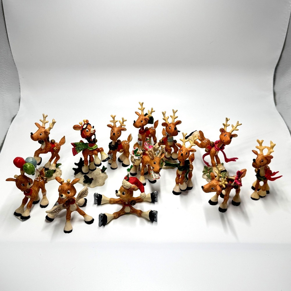 Vintage Enesco Sandi Zimnicki Reindeer Figurines Lot 1990s Christmas Decor